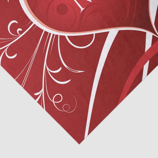 赤ガーリーと白の抽象芸術ハートとフローラ渦巻き 薄葉紙 (詳細)