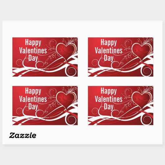 赤ガーリーと白の抽象芸術ハートとフローラ渦巻き 長方形シール (シート)