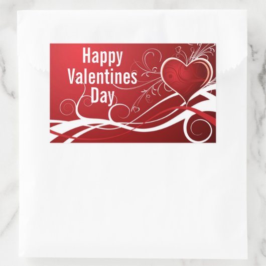 赤ガーリーと白の抽象芸術ハートとフローラ渦巻き 長方形シール (バッグ)