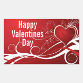 赤ガーリーと白の抽象芸術ハートとフローラ渦巻き 長方形シール (正面)