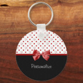 赤ガーリーと黒の水玉模様ハートは名前で弓 キーホルダー (正面)