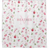 赤ガーリーピンク水彩模様モノグラム名 シャワーカーテン (正面)