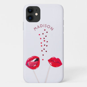 赤ガーリー唇ハート名パーソナライズされたLGBT iPhone 11 ケース