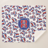 赤ガーリー白と青のバレーボール模様 シェルパブランケット (正面(横))