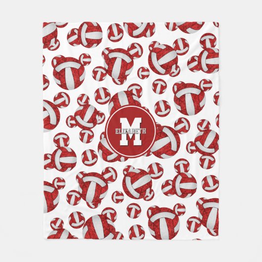 赤ガーリー白チームカラーバレーボールルームの装飾 フリースブランケット (正面)