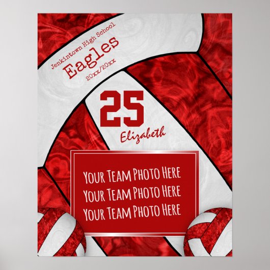 赤ガーリー白バレーボールチームの写真 ポスター (正面)