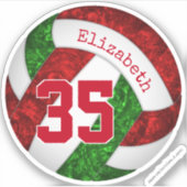 赤ガーリー緑バレーボールのチームカラー シール (正面)