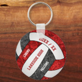 赤ガーリー黒チームカラーのリアルなバレーボール キーホルダー (正面)