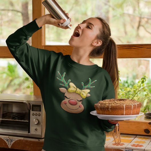 赤ガーリー鼻トナカイルドルフ・クリスマス スウェットシャツ
