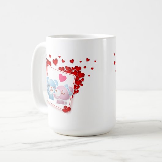 赤キスをする恋のハートたちのまわりに コーヒーマグカップ (正面左)