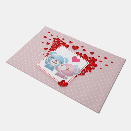 赤キスをする恋のハートたちのまわりに ドアマット (アングル)