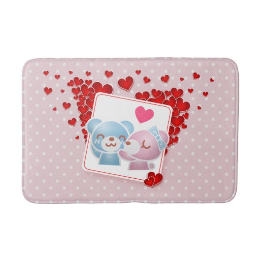 赤キスをする恋のハートたちのまわりに バスマット (正面)