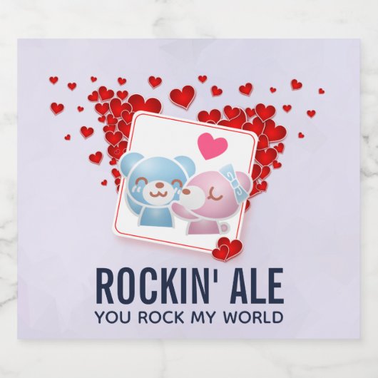 赤キスをする恋のハートたちのまわりに ビールラベル (シングルラベル)