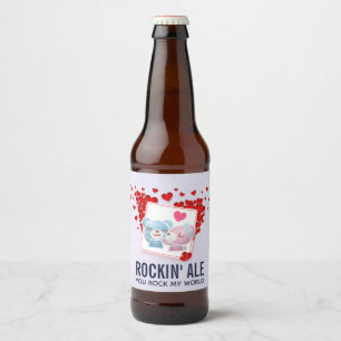 赤キスをする恋のハートたちのまわりに ビールラベル
