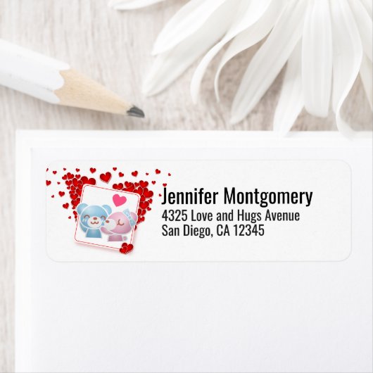 赤キスをする恋のハートたちのまわりに ラベル (インサイチュ)