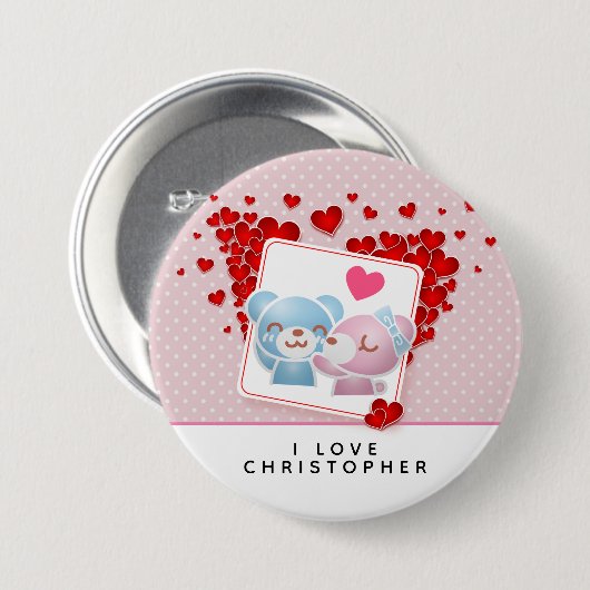 赤キスをする恋のハートたちのまわりに 缶バッジ (正面&裏面)