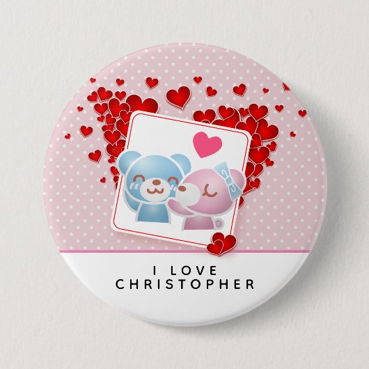 赤キスをする恋のハートたちのまわりに 缶バッジ (正面)