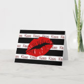 赤キス唇B/Wストライプグリーティングカード カード (正面)