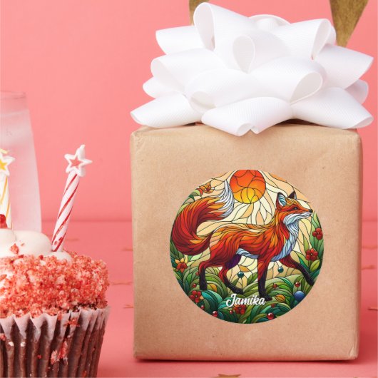 赤キツネと太陽 ラウンドシール (パーティー)