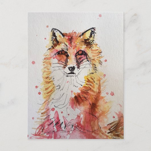 赤キツネは水色絵画の可愛さを放つ ポストカード (正面)