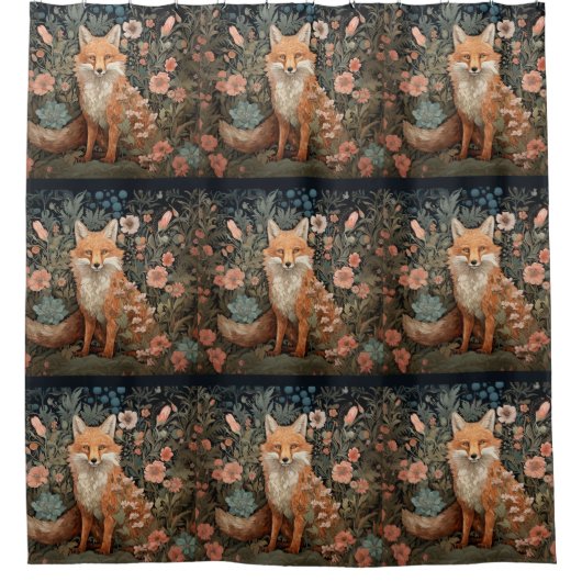 赤キツネインアビクトリアンガーデン シャワーカーテン (正面)