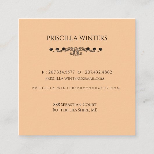 赤キツネウォーターカラーピーチフラワー スクエア名刺 (裏面)