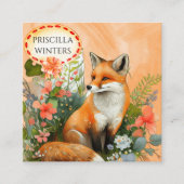 赤キツネウォーターカラーピーチフラワー スクエア名刺 (正面)