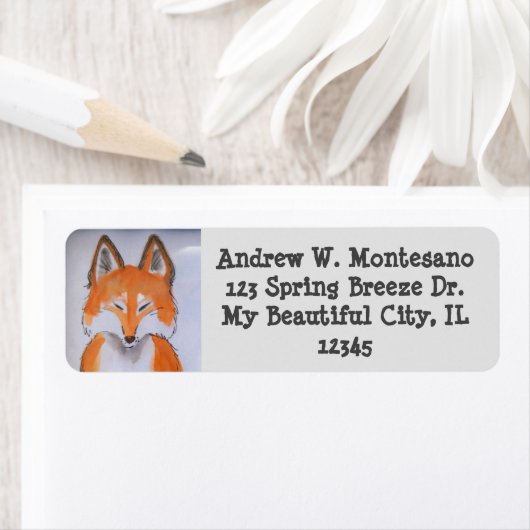 赤キツネグレー野生動物芸術パーソナライズ ラベル (インサイチュ)