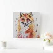 赤キツネ可愛いアお洒落ートウッドランド動物 スクエア壁時計 (ホーム)