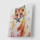 赤キツネ可愛いアお洒落ートウッドランド動物 スクエア壁時計 (傾斜)