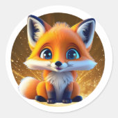 赤キツネ🦊可愛いウッドランド動物漫画グラフィック ラウンドシール (正面)