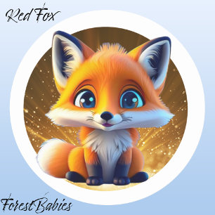 赤キツネ🦊可愛いウッドランド動物漫画グラフィック ラウンドシール