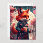 赤キツネ歩くとコーヒーさくらんぼの花 ポストカード (正面/裏面)