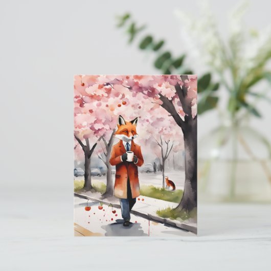 赤キツネ歩くとコーヒーさくらんぼの花 ポストカード (スタンド正面)