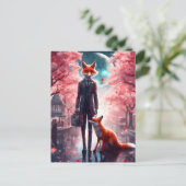 赤キツネ歩くと短いケースさくらんぼの花 ポストカード (スタンド正面)