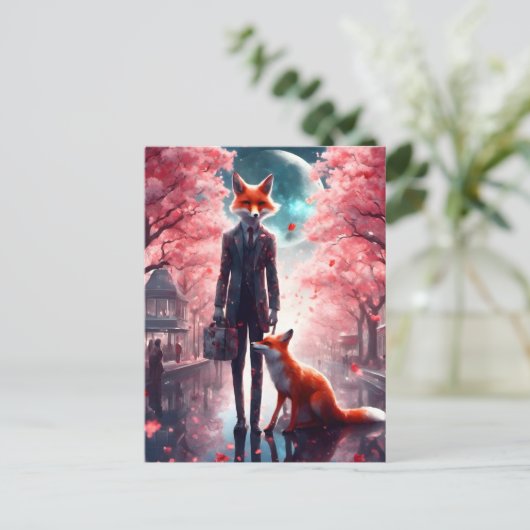 赤キツネ歩くと短いケースさくらんぼの花 ポストカード (スタンド正面)