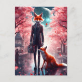 赤キツネ歩くと短いケースさくらんぼの花 ポストカード (正面)