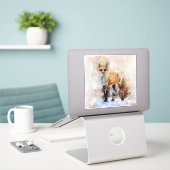 赤キツネ水彩ポートレート02 シール (デスク上のノートパソコン)