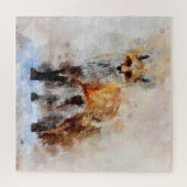 赤キツネ水彩ポートレート02 ジグソーパズル (横)