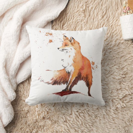 赤キツネ水色 クッション (ブランケット)