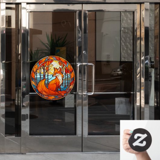 赤キツネ秋フェイク日没ステンドグラス ウィンドウサイン (オフィスドア)