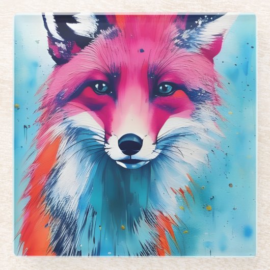 赤キツネ ガラスコースター (正面)