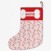 赤キャンディカネズパターン及び名称付き犬骨 スモールクリスマスストッキング (裏面)