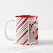 赤キャンディストライプーの子犬の写真 ツートーンマグカップ (左)