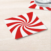 赤キャンディパターン（の模様が）あるービーガラス スクエアペーパーコースター (アングル)