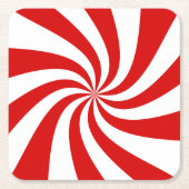 赤キャンディパターン（の模様が）あるービーガラス スクエアペーパーコースター (正面)