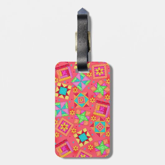 赤キルトブロック荷物又は裁縫機械ラベル ラゲッジタグ (裏面縦)