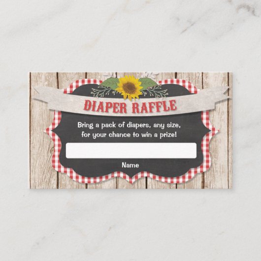 赤ギンガム黄色ヒマワリベビーおむつラッフル エンクロージャーカード (正面)