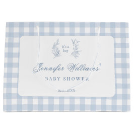 赤クラシカルフランスのちゃんブルー男の子シャワー抱き枕 ラージペーパーバッグ