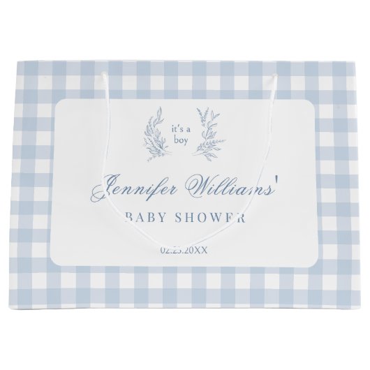 赤クラシカルフランスのちゃんブルー男の子シャワー抱き枕 ラージペーパーバッグ (正面)